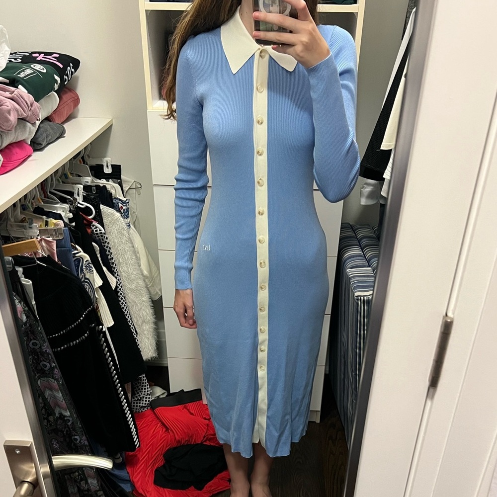 BAUM UND PFERDGARTEN midi blue ribbed knit dress